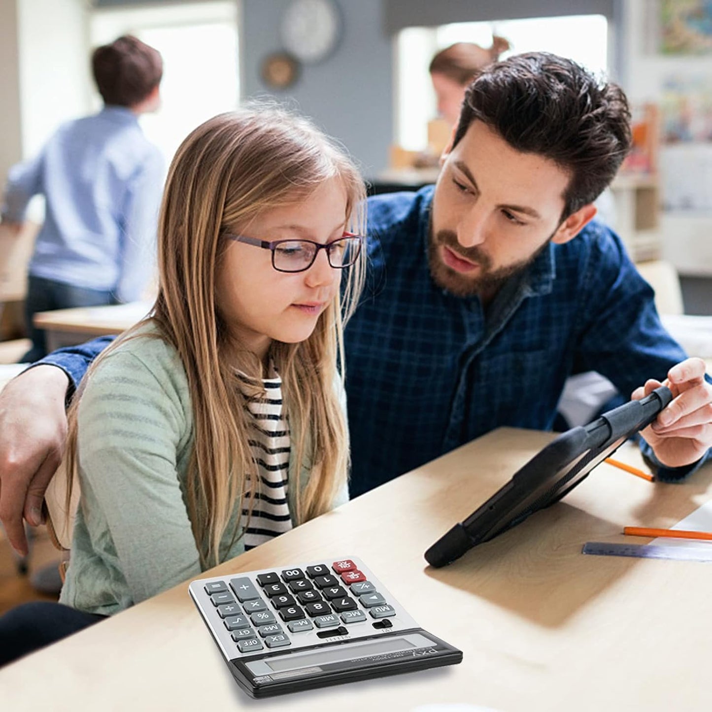 PXY 12자리 데스크 계산기 4.3인치 대형 LCD 태양광+배터리 겸용