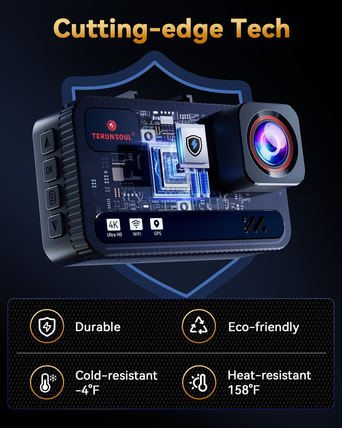 TERUNSOUL 4K+4K 전후방 블랙박스 GPS 내장 차량용 대시캠 128GB 포함