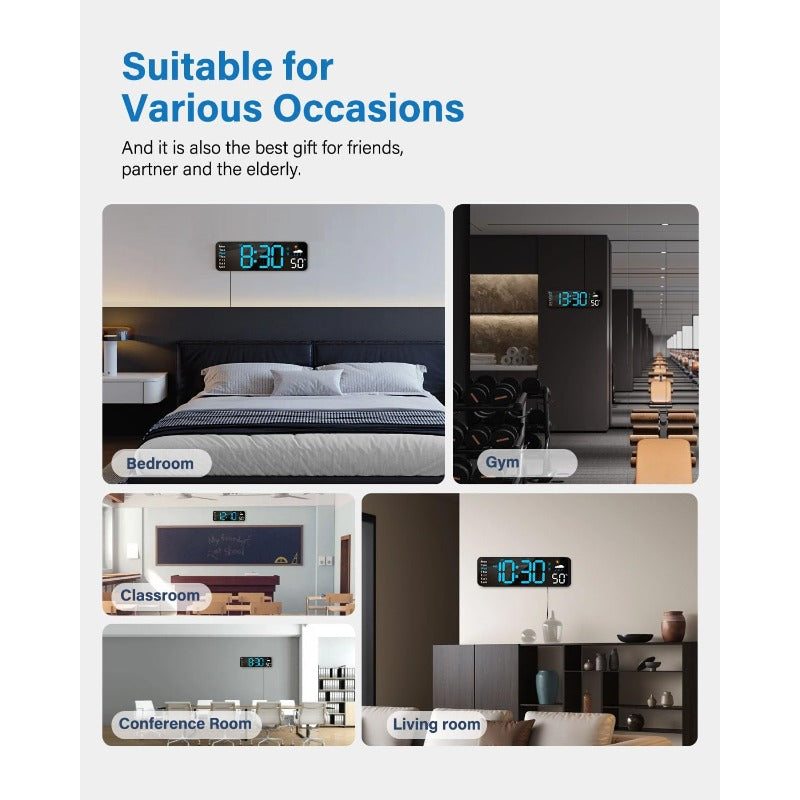 대형 LED 디지털 벽시계 블루 리모컨 포함 (Large LED Digital Wall Clock Blue with Remote)