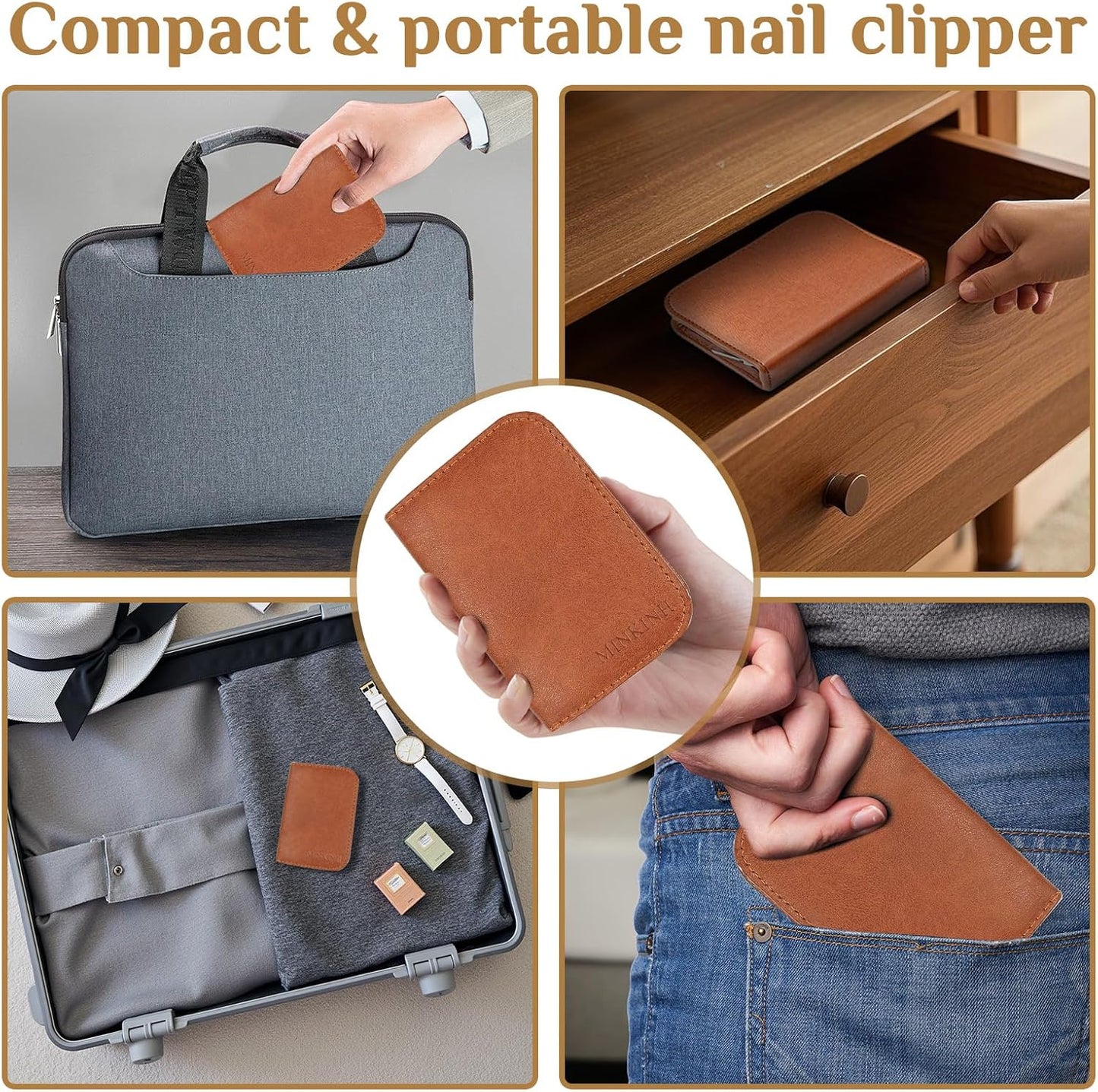 밍킨 26종 네일케어 세트 스테인리스 전문가용 가죽 케이스 브라운 | MINKINH 26pcs Manicure Pedicure Set Brown