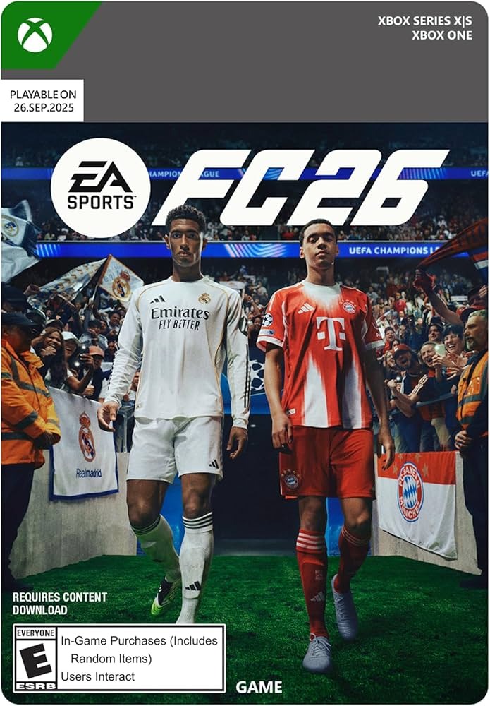 EA 스포츠 FC 26 Xbox 공식 커버 아트 / EA Sports FC 26 Xbox official cover art
EA 스포츠 FC 26 실제 경기 플레이 화면 / EA Sports FC 26 real match gameplay
EA 스포츠 FC 26 선수 및 전술 플레이 장면 / EA Sports FC 26 player and tactics gameplay
EA 스포츠 FC 26 축구 시뮬레이션 게임 이미지 / EA Sports FC 26 football simulation game image