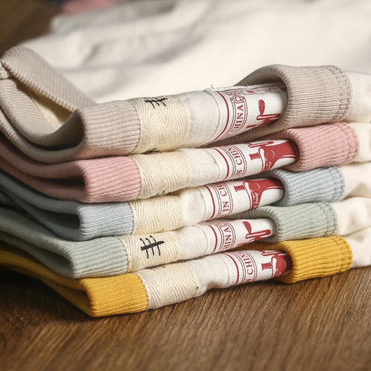 썸머 커플 컬러 스티치 코튼 반팔 티셔츠 (Summer Couple Stitching Color Collar Cotton T-Shirt)