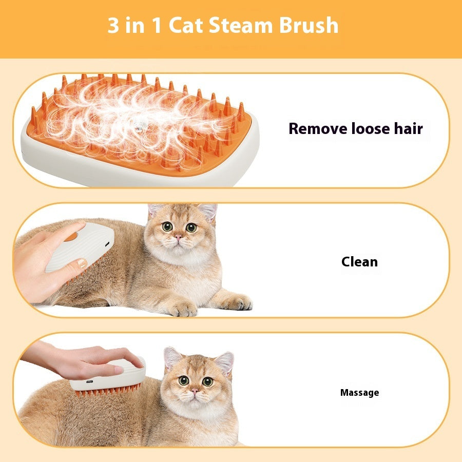 USB Rechargeable Pet Steam Brush Spray Grooming Comb