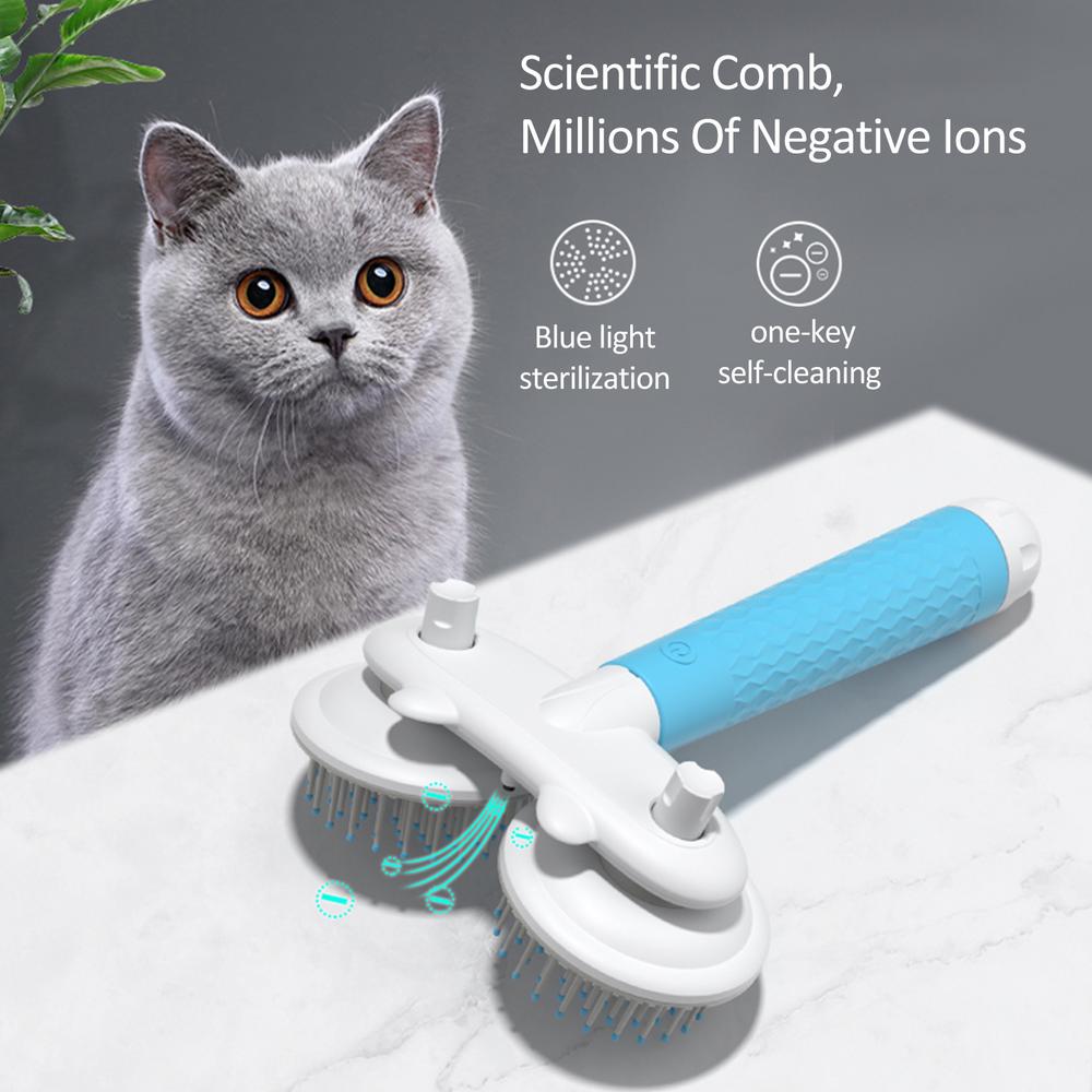 Double Head Pet Slicker Brush Self Cleaning Negative Ion Dog Cat Brush