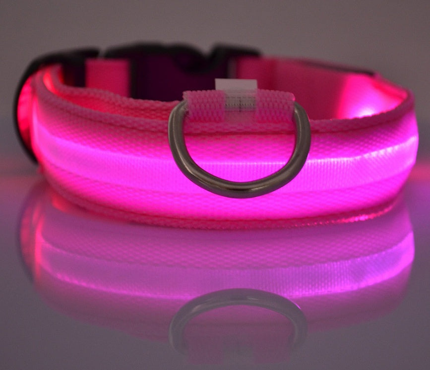 LED Pet Dog Collar Nylon Luminous Night Safety Flashing Adjustable Collar