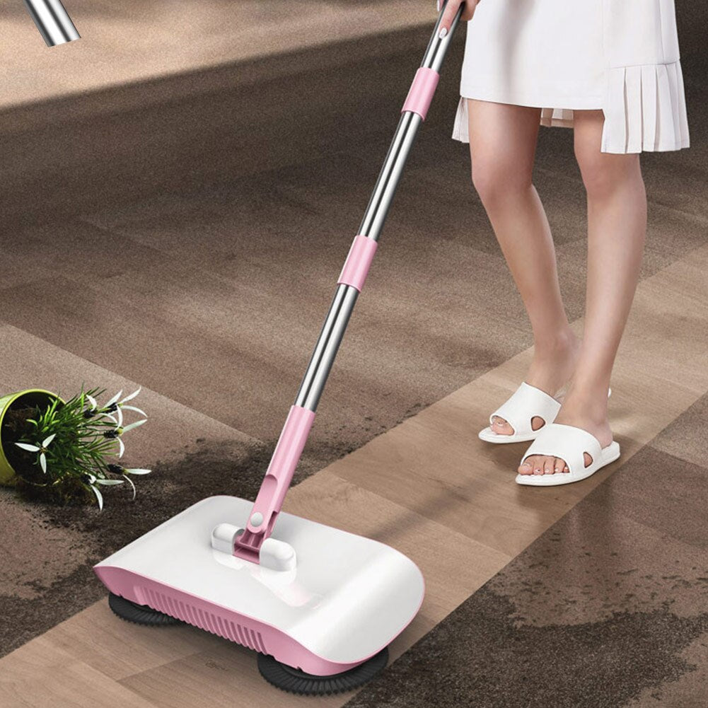Manual Push Floor Sweeper 3-in-1 Broom Dustpan Mop Cleaner