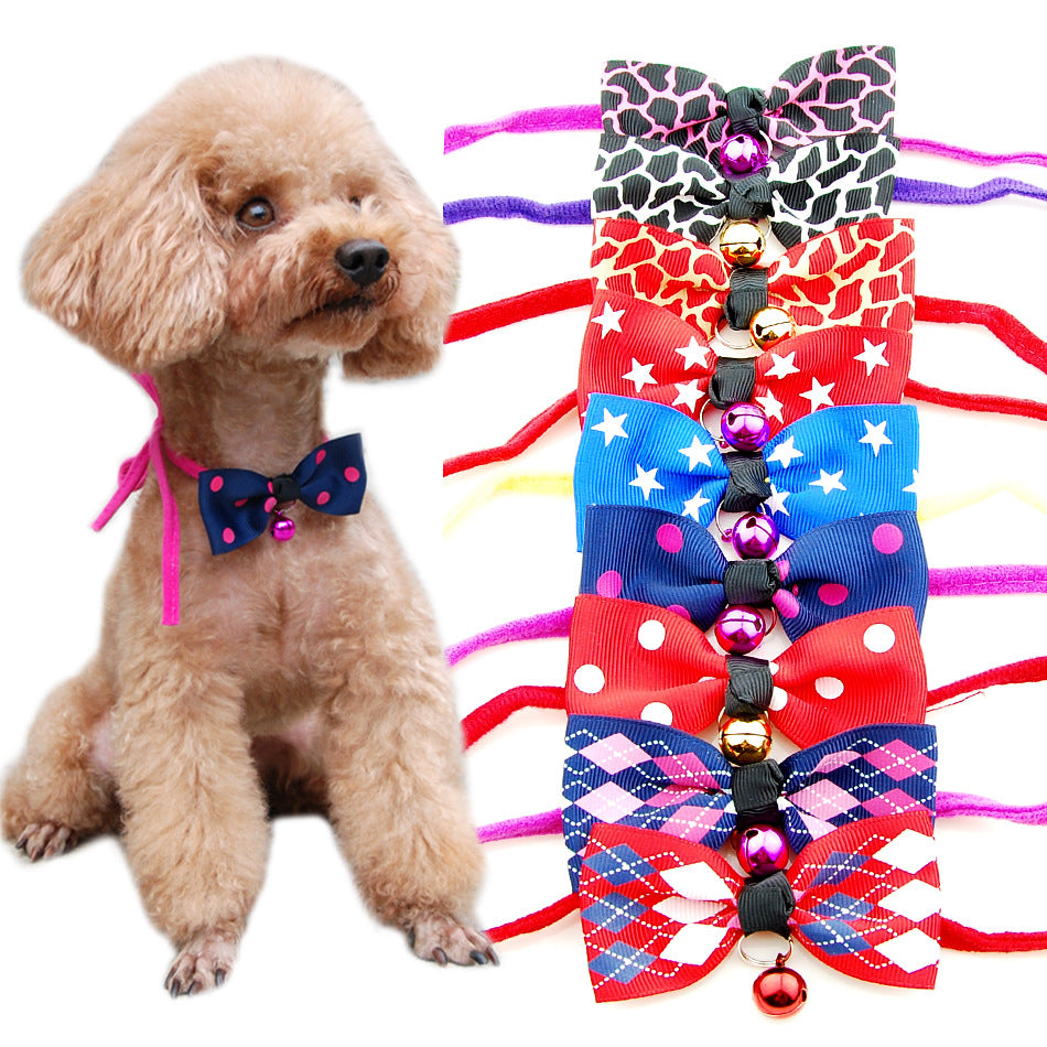 Pet Dog Cat Bow Tie Collar with Bell Adjustable Neck Band