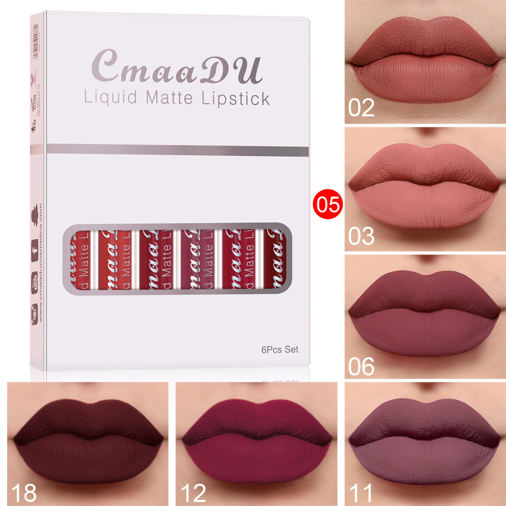 6PCS Matte Lip Gloss Set Waterproof Long Lasting Non-Stick Lipstick