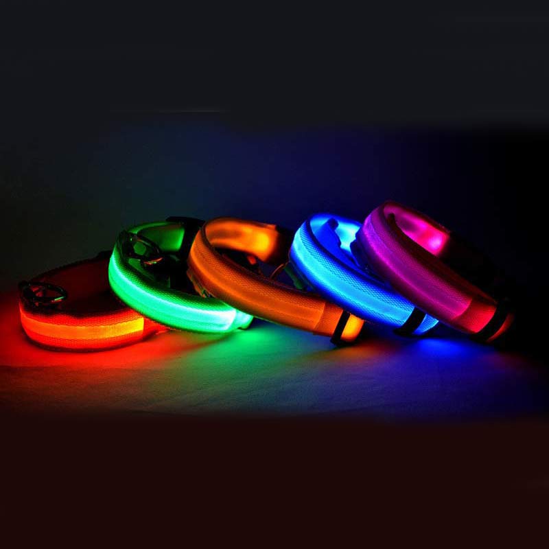LED Pet Dog Collar Nylon Luminous Night Safety Flashing Adjustable Collar