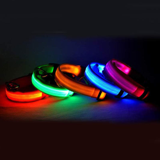 LED Pet Dog Collar Nylon Luminous Night Safety Flashing Adjustable Collar