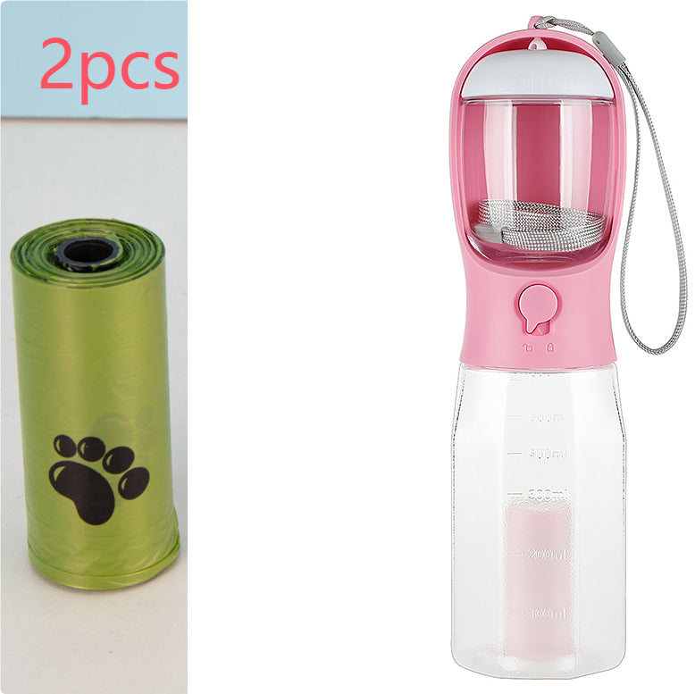 3-in-1 Portable Pet Water Bottle Food Feeder Poop Bag Dispenser