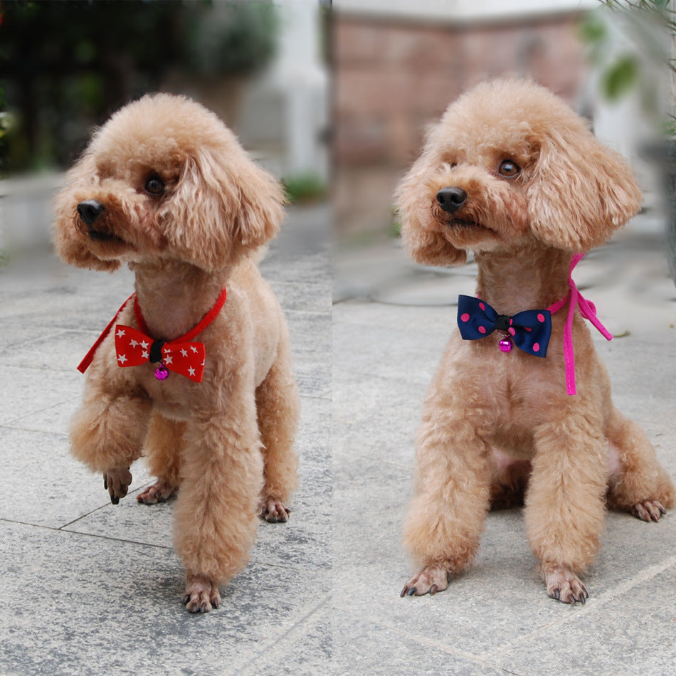 Pet Dog Cat Bow Tie Collar with Bell Adjustable Neck Band