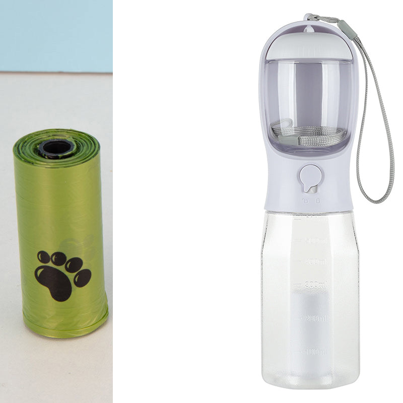 3-in-1 Portable Pet Water Bottle Food Feeder Poop Bag Dispenser