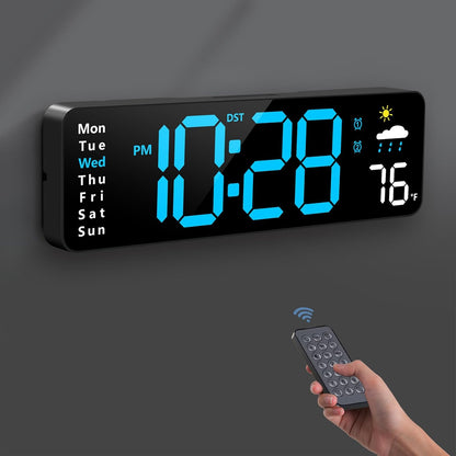 대형 LED 디지털 벽시계 블루 리모컨 포함 (Large LED Digital Wall Clock Blue with Remote)