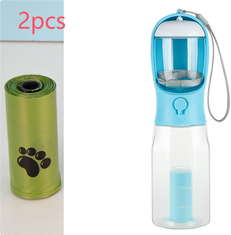3-in-1 Portable Pet Water Bottle Food Feeder Poop Bag Dispenser