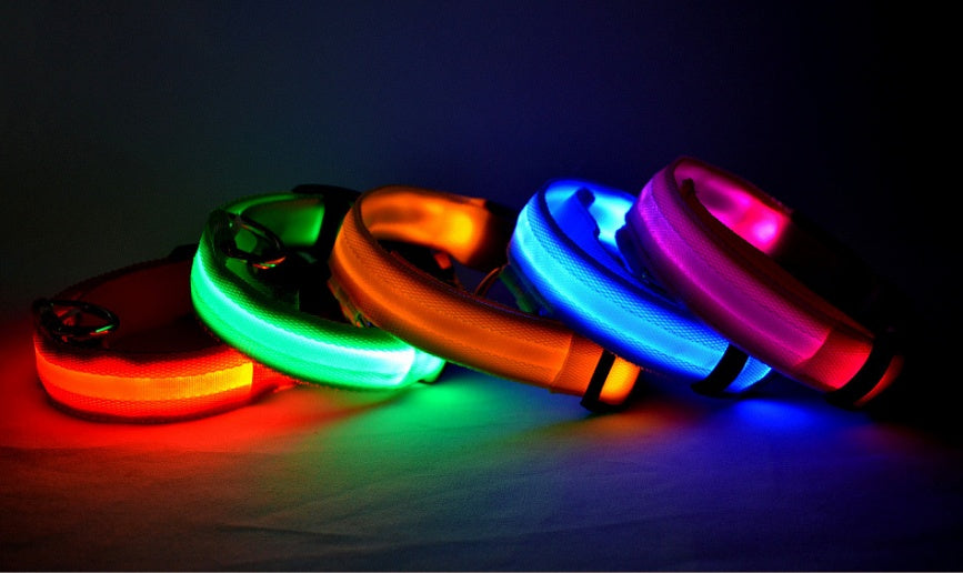 LED Pet Dog Collar Nylon Luminous Night Safety Flashing Adjustable Collar