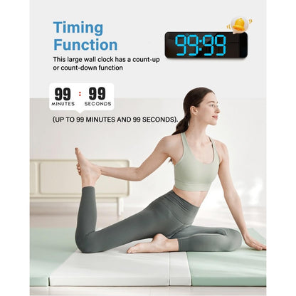 대형 LED 디지털 벽시계 블루 리모컨 포함 (Large LED Digital Wall Clock Blue with Remote)