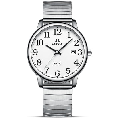 엘엔 렌친 남성용 38mm 스테인리스 쿼츠 시계 확장 밴드 | LN LENQIN Men’s Analog Watch