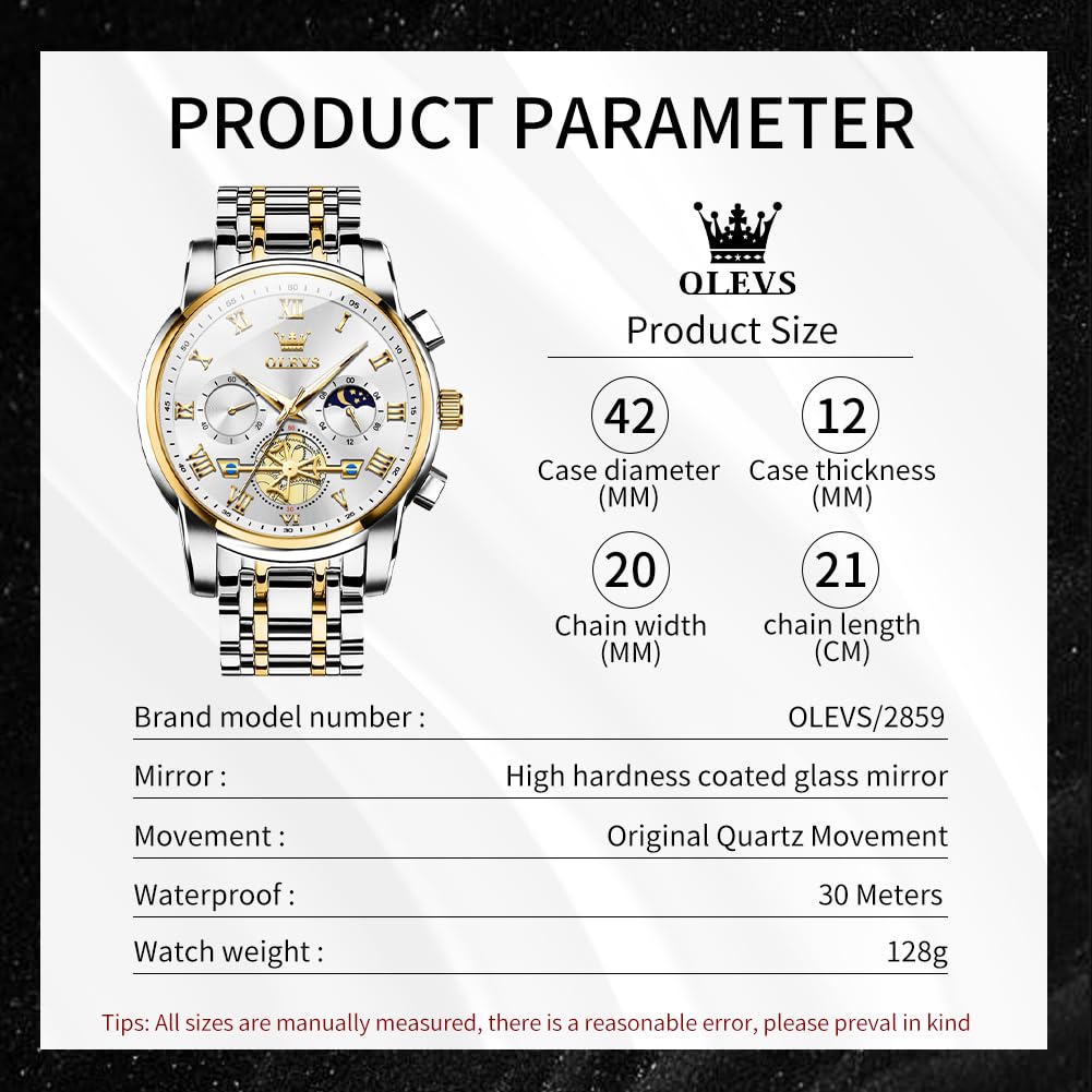 OLEVS Men's Big Face Luxury Quartz Watch 41mm Stainless Steel | Waterproof Luminous