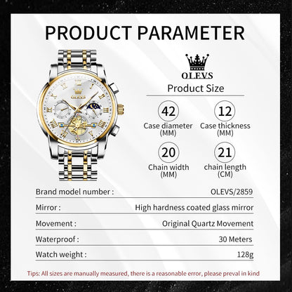 OLEVS Men's Big Face Luxury Quartz Watch 41mm Stainless Steel | Waterproof Luminous