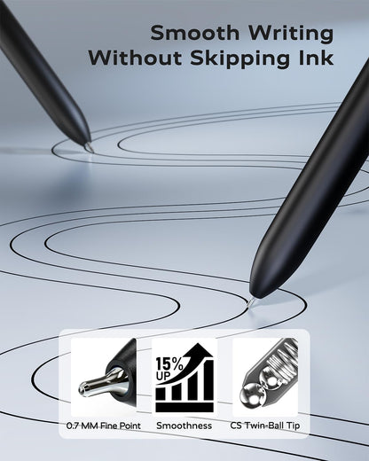 STAGEEK Black Gel Pen Set Fine Point Smooth Writing Pens 6 + 3 Refills 