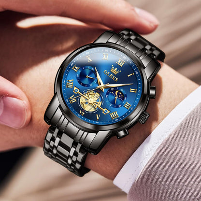 OLEVS Men's Big Face Luxury Quartz Watch 41mm Stainless Steel | Waterproof Luminous