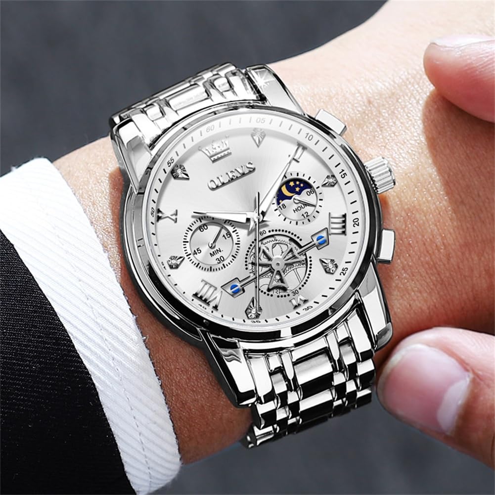 OLEVS Men's Big Face Luxury Quartz Watch 41mm Stainless Steel | Waterproof Luminous