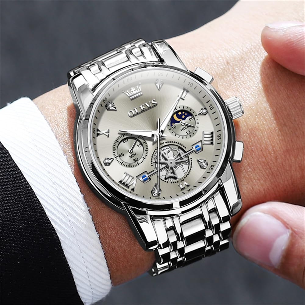 OLEVS Men's Big Face Luxury Quartz Watch 41mm Stainless Steel | Waterproof Luminous