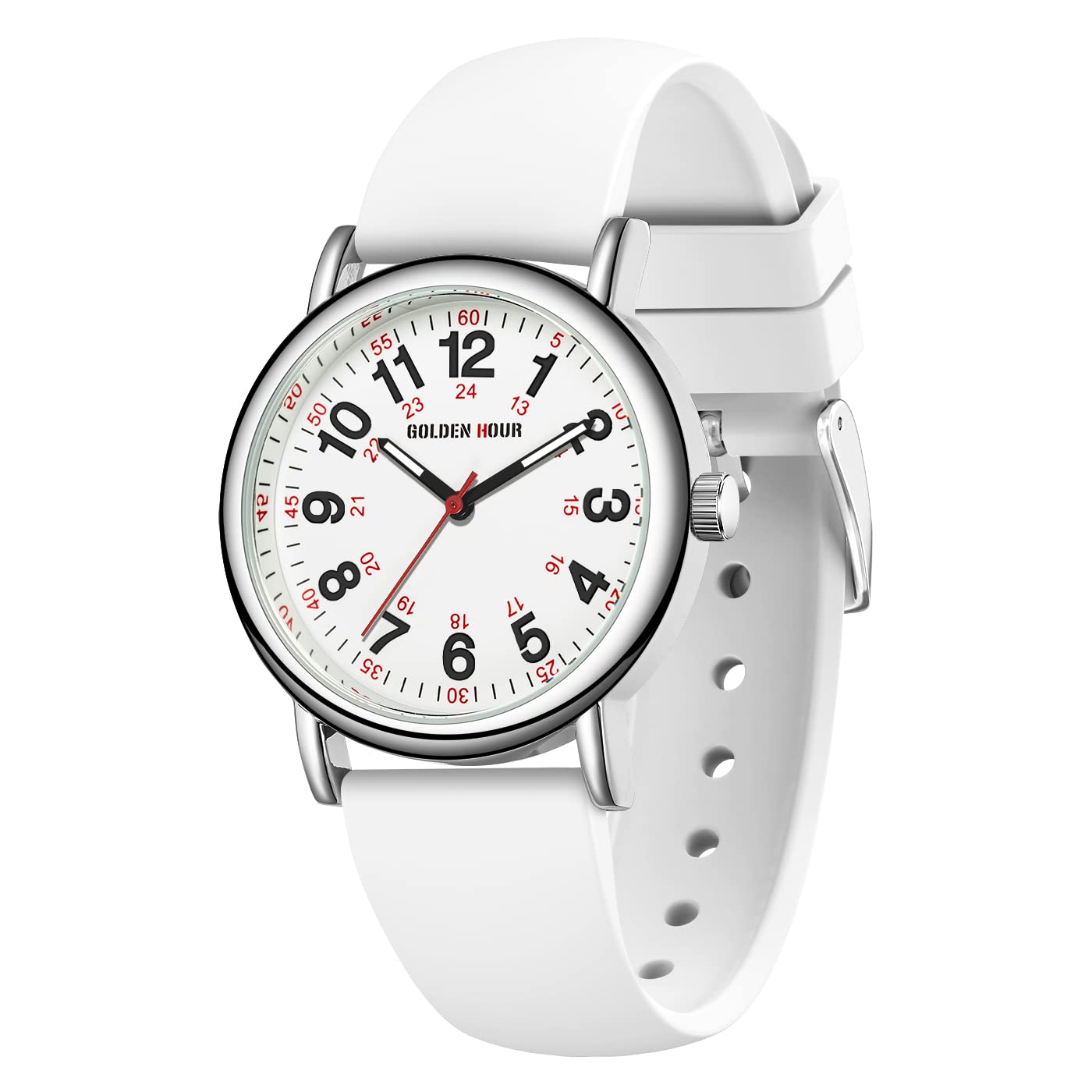 GOLDEN HOUR 방수 간호사 시계 24시간 밀리터리 타임 레드 초침