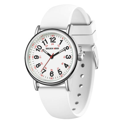 GOLDEN HOUR 방수 간호사 시계 24시간 밀리터리 타임 레드 초침