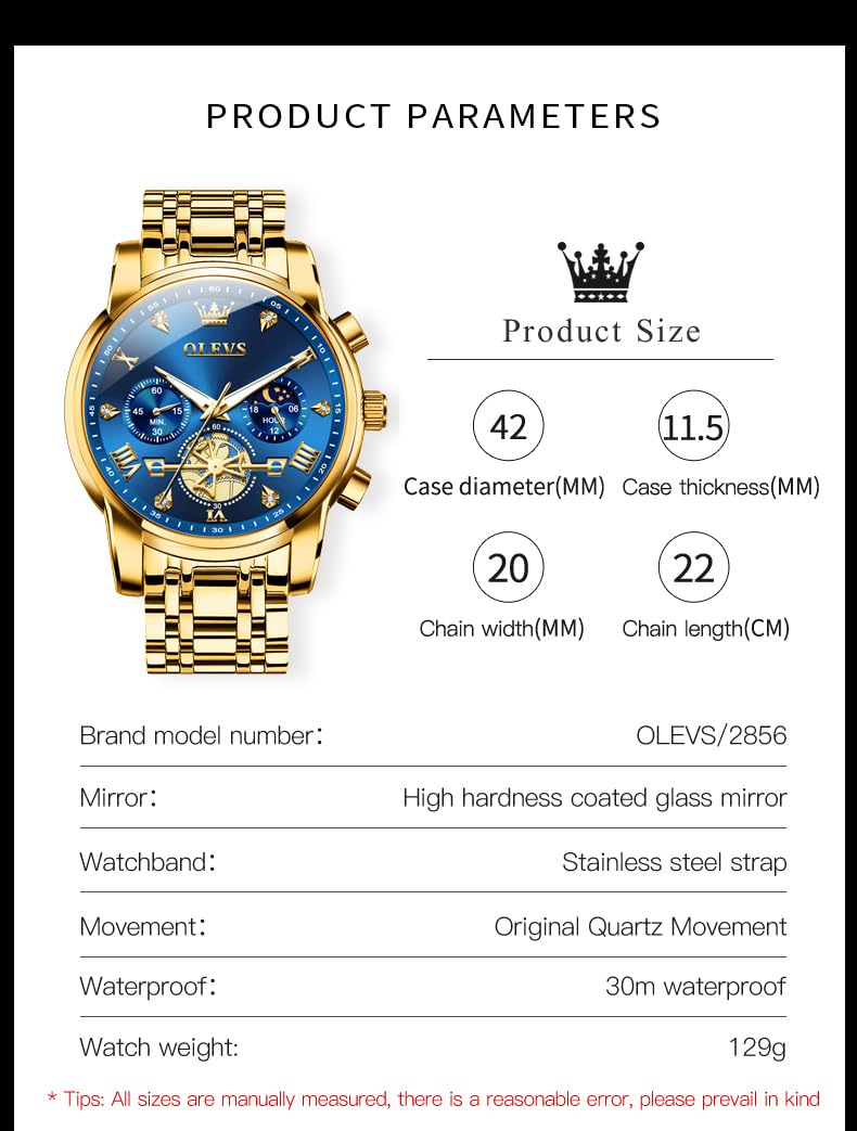 OLEVS Men's Big Face Luxury Quartz Watch 41mm Stainless Steel | Waterproof Luminous