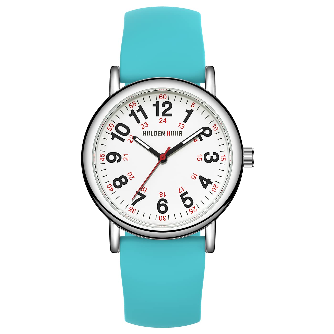 GOLDEN HOUR 방수 간호사 시계 24시간 밀리터리 타임 레드 초침