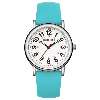 GOLDEN HOUR 방수 간호사 시계 24시간 밀리터리 타임 레드 초침