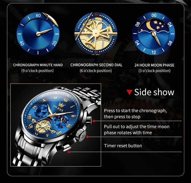 OLEVS Men's Big Face Luxury Quartz Watch 41mm Stainless Steel | Waterproof Luminous