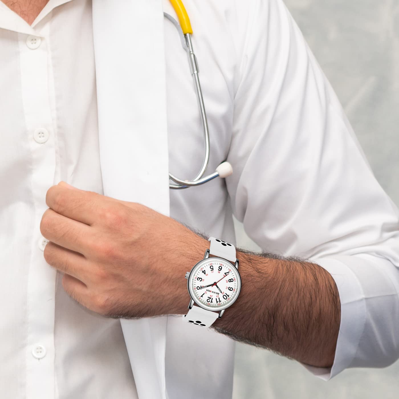 GOLDEN HOUR 방수 간호사 시계 24시간 밀리터리 타임 레드 초침