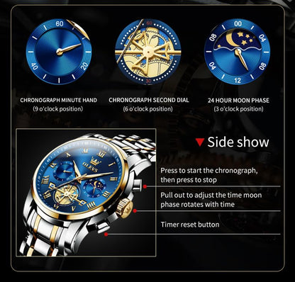 OLEVS Men's Big Face Luxury Quartz Watch 41mm Stainless Steel | Waterproof Luminous