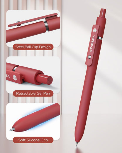 STAGEEK Black Gel Pen Set Fine Point Smooth Writing Pens 6 + 3 Refills 