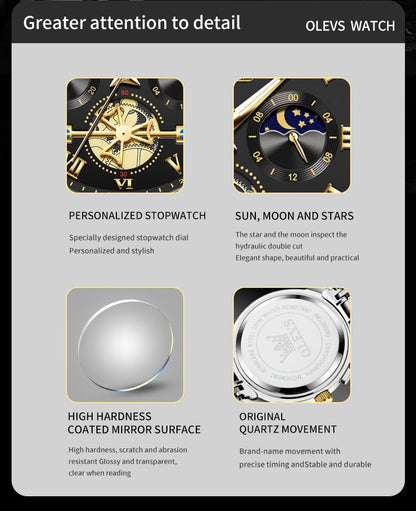 OLEVS Men's Big Face Luxury Quartz Watch 41mm Stainless Steel | Waterproof Luminous