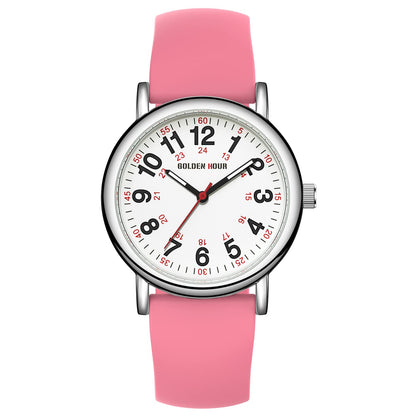 GOLDEN HOUR 방수 간호사 시계 24시간 밀리터리 타임 레드 초침
