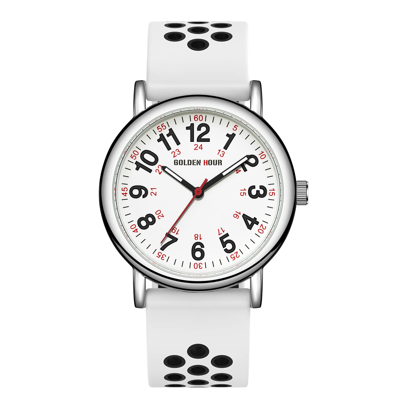 GOLDEN HOUR 방수 간호사 시계 24시간 밀리터리 타임 레드 초침