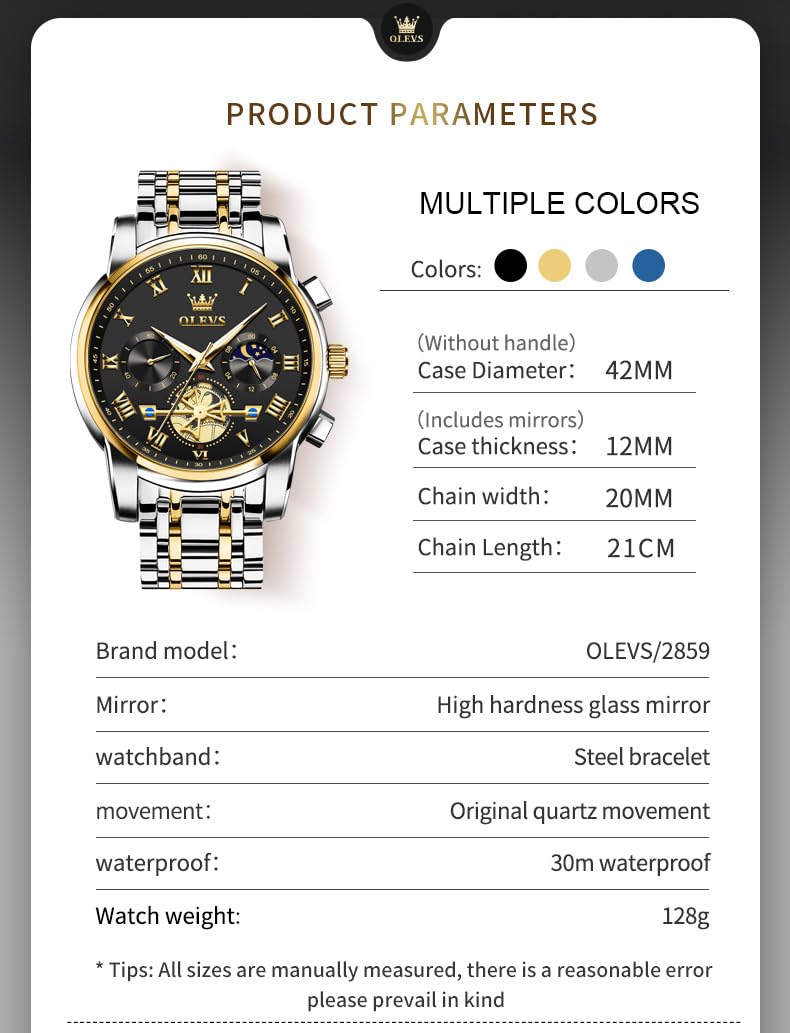 OLEVS Men's Big Face Luxury Quartz Watch 41mm Stainless Steel | Waterproof Luminous