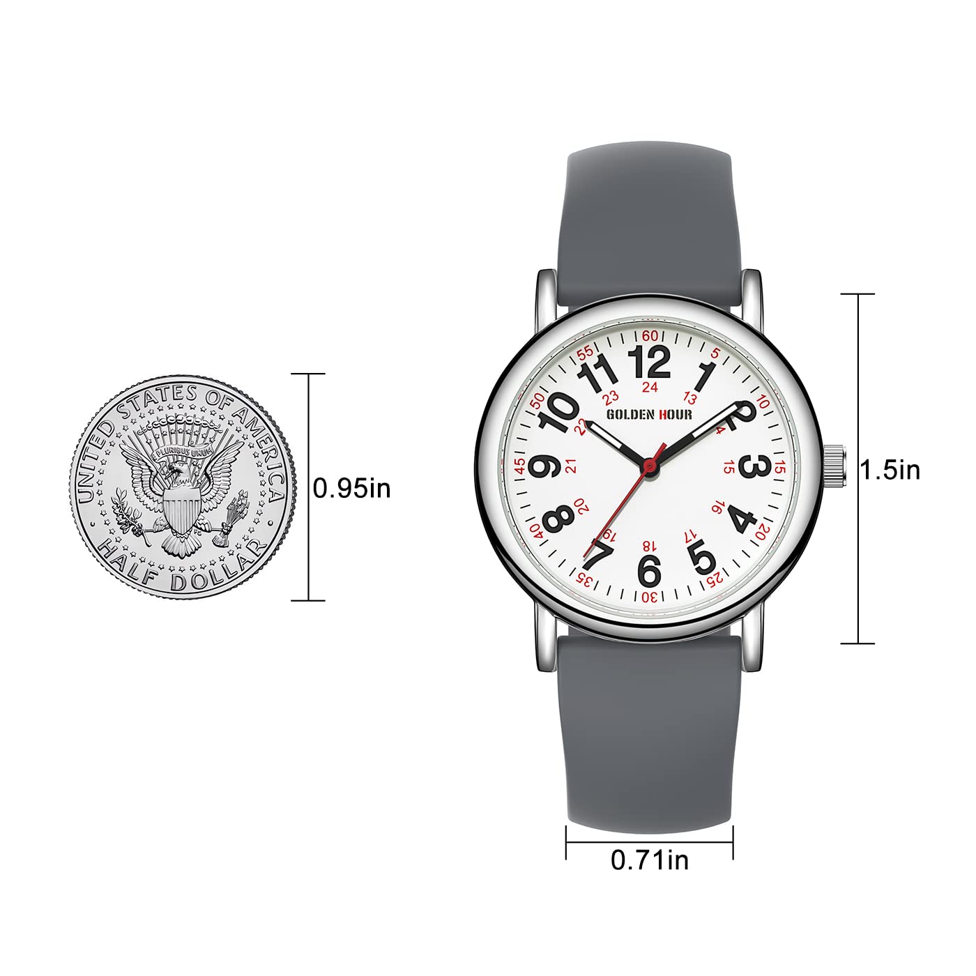 GOLDEN HOUR 방수 간호사 시계 24시간 밀리터리 타임 레드 초침