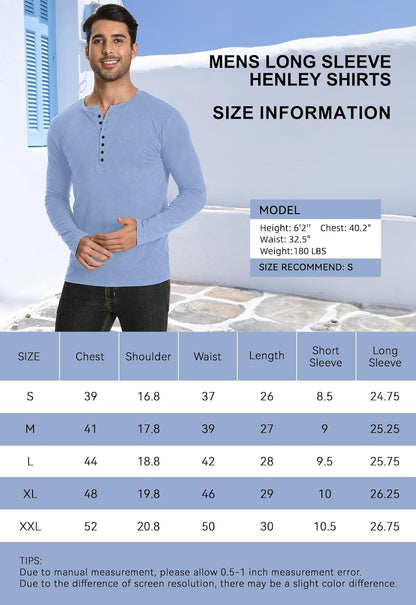 YTD 남성 슬림핏 헨리넥 긴팔 티셔츠