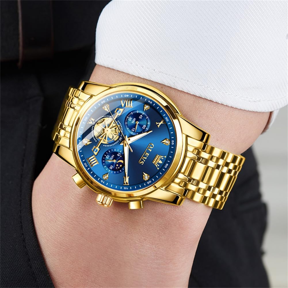 OLEVS Men's Big Face Luxury Quartz Watch 41mm Stainless Steel | Waterproof Luminous