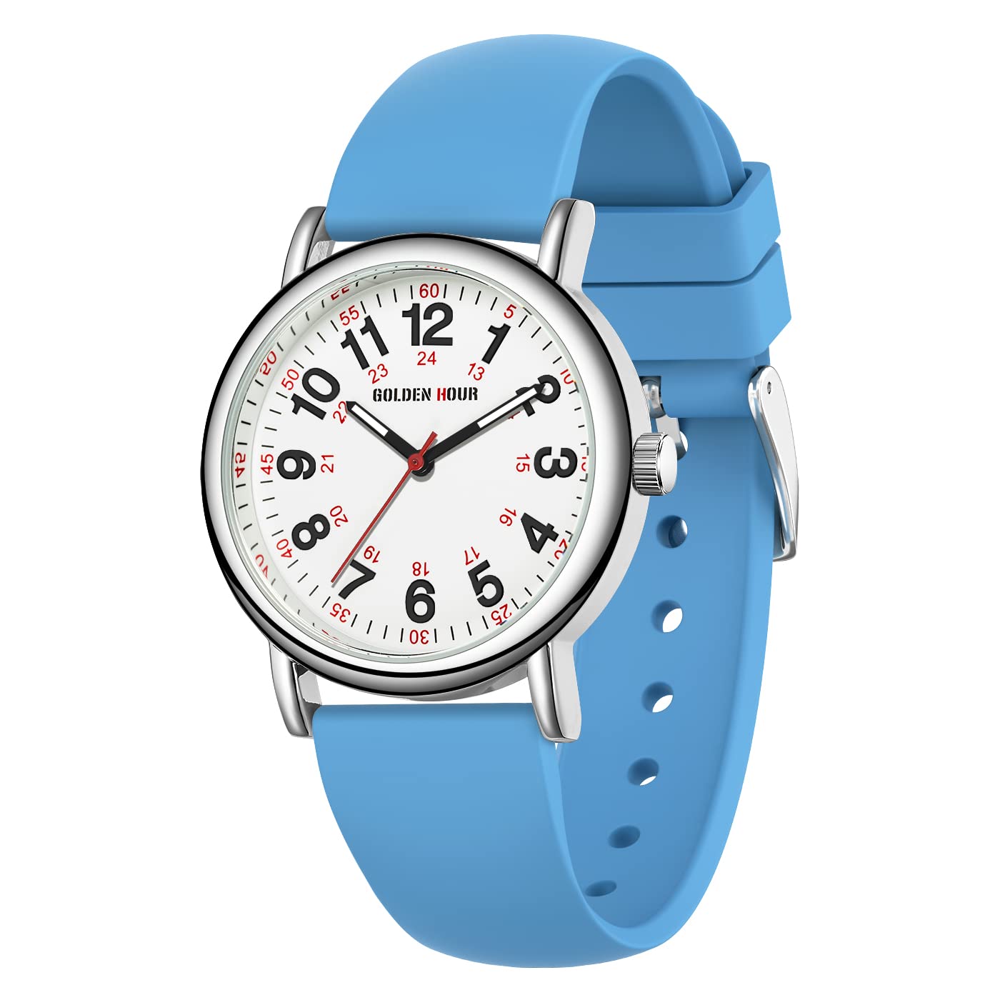 GOLDEN HOUR 방수 간호사 시계 24시간 밀리터리 타임 레드 초침