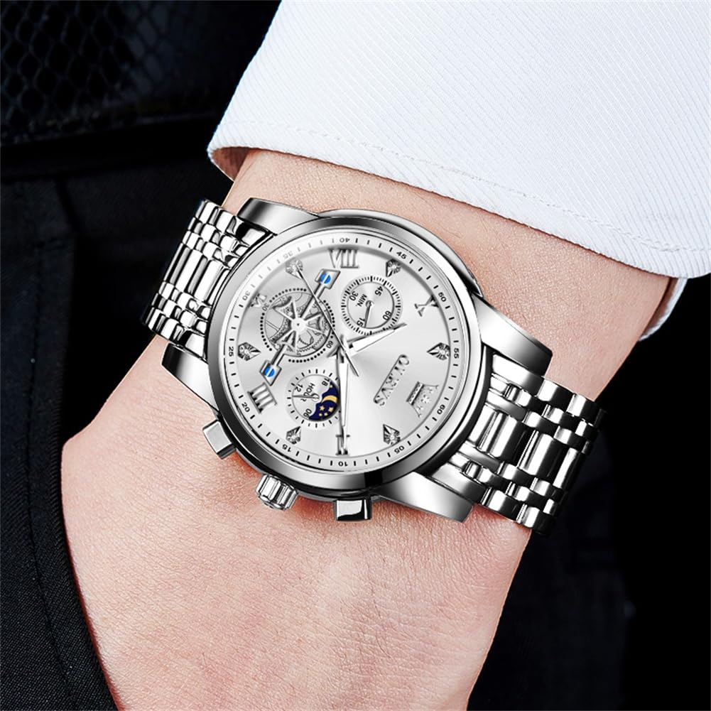 OLEVS Men's Big Face Luxury Quartz Watch 41mm Stainless Steel | Waterproof Luminous