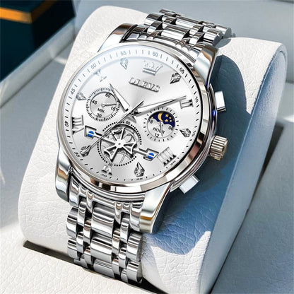 OLEVS Men's Big Face Luxury Quartz Watch 41mm Stainless Steel | Waterproof Luminous