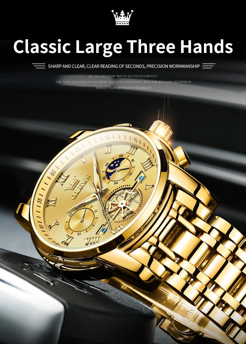 OLEVS Men's Big Face Luxury Quartz Watch 41mm Stainless Steel | Waterproof Luminous