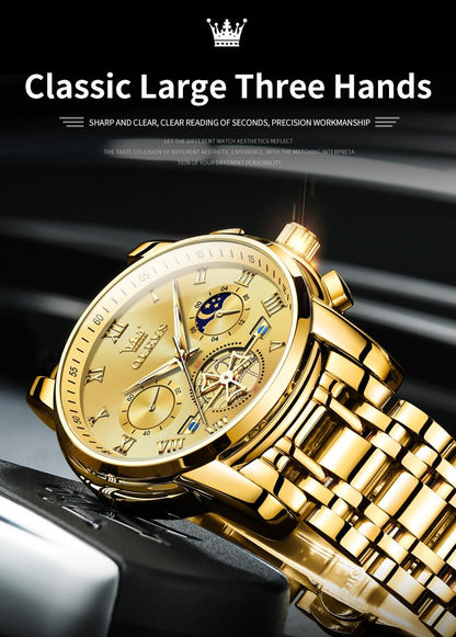 OLEVS Men's Big Face Luxury Quartz Watch 41mm Stainless Steel | Waterproof Luminous