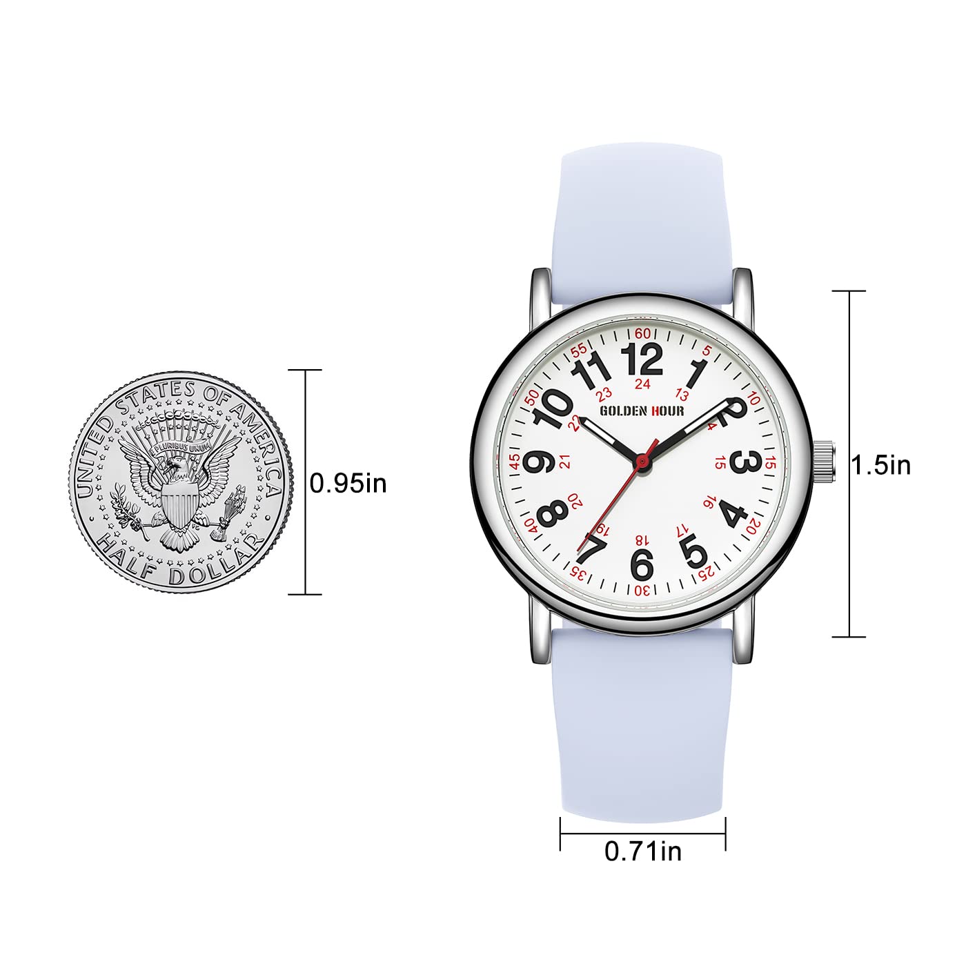 GOLDEN HOUR 방수 간호사 시계 24시간 밀리터리 타임 레드 초침